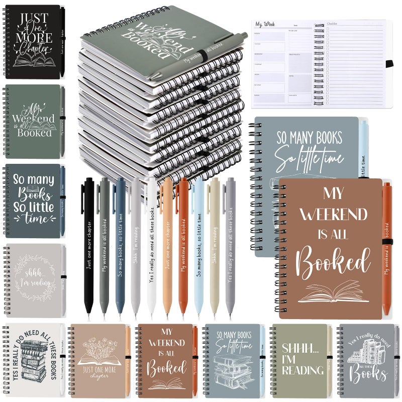 Thenshop 10 Set Book Lovers Gifts Inspirational Spiral Notebook Weekly Planner Motivational Pen Reading Book Club Gift for Women Reader Student Librarian(Black)(Aesthetic Colors) - Image 1