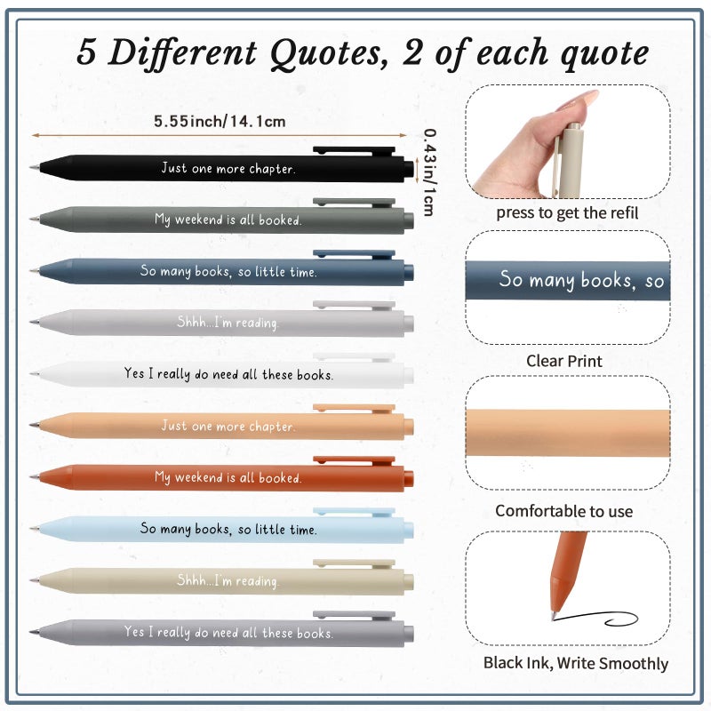 Thenshop 10 Set Book Lovers Gifts Inspirational Spiral Notebook Weekly Planner Motivational Pen Reading Book Club Gift for Women Reader Student Librarian(Black)(Aesthetic Colors) - Image 3