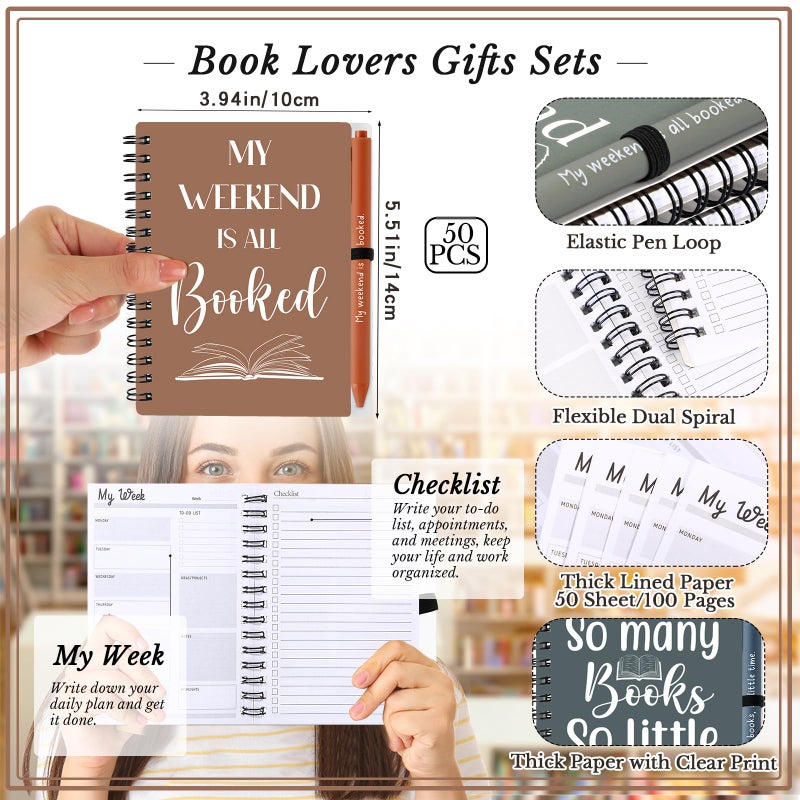 Thenshop 10 Set Book Lovers Gifts Inspirational Spiral Notebook Weekly Planner Motivational Pen Reading Book Club Gift for Women Reader Student Librarian(Black)(Aesthetic Colors) - Image 2