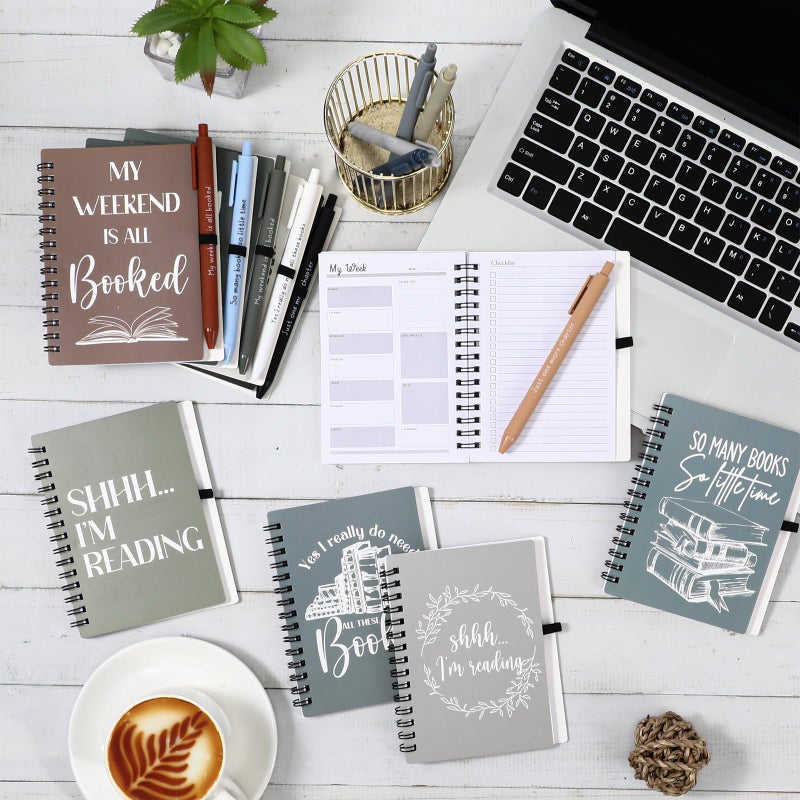 Thenshop 10 Set Book Lovers Gifts Inspirational Spiral Notebook Weekly Planner Motivational Pen Reading Book Club Gift for Women Reader Student Librarian(Black)(Aesthetic Colors) - Image 4