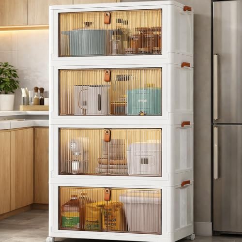 SNKR ESSENTIALS Multipurpose Stackable Plastic Cupboard Drawer for Clothes Storage, Almirah for Clothes, Foldable Wardrobe Cabinet Organizer for Office, Kitchen, Bathroom (WHITE, 4 DOOR) - Image 1