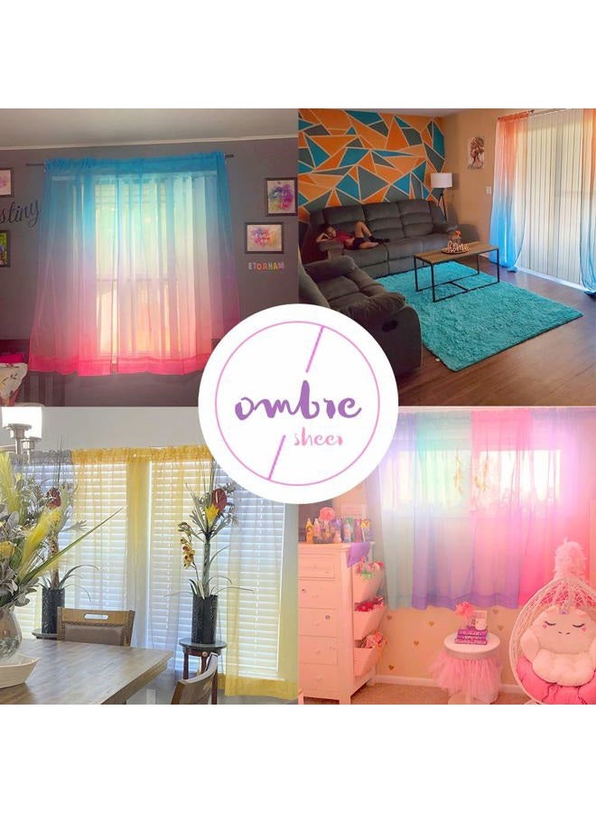 Yancorp Sheer Curtain 2 Panels Semi Bedroom Curtains 84 inches Length Linen Pink Blue Ombre Curtains Rod Pocket Drapes Girls Living Room Mermaid Bedroom Nursery Kids Window Decor(Pink Blue, 40"x84") - Image 5