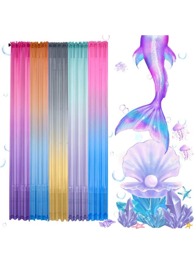 Yancorp Sheer Curtain 2 Panels Semi Bedroom Curtains 84 inches Length Linen Pink Blue Ombre Curtains Rod Pocket Drapes Girls Living Room Mermaid Bedroom Nursery Kids Window Decor(Pink Blue, 40"x84") - Image 2