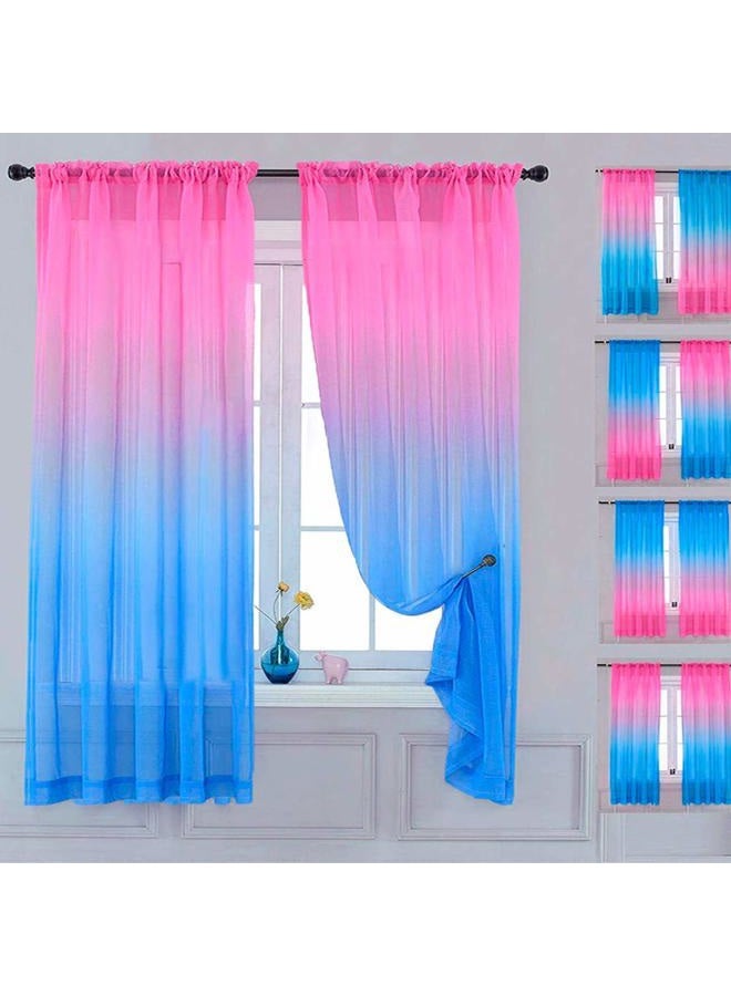 Yancorp Sheer Curtain 2 Panels Semi Bedroom Curtains 84 inches Length Linen Pink Blue Ombre Curtains Rod Pocket Drapes Girls Living Room Mermaid Bedroom Nursery Kids Window Decor(Pink Blue, 40"x84") - Image 1