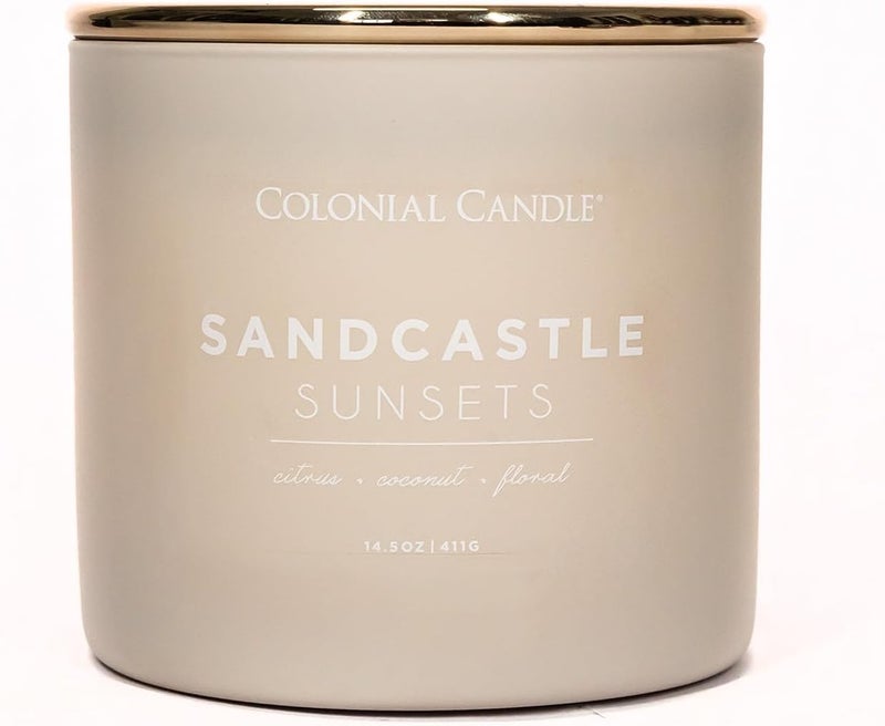 Colonial Candle Sandcastle Sunset Scented Jar Candle, Pop of Color Collection, 3 Wick, Green, 14.5 oz - Up to 60 Hours Burn - Image 1