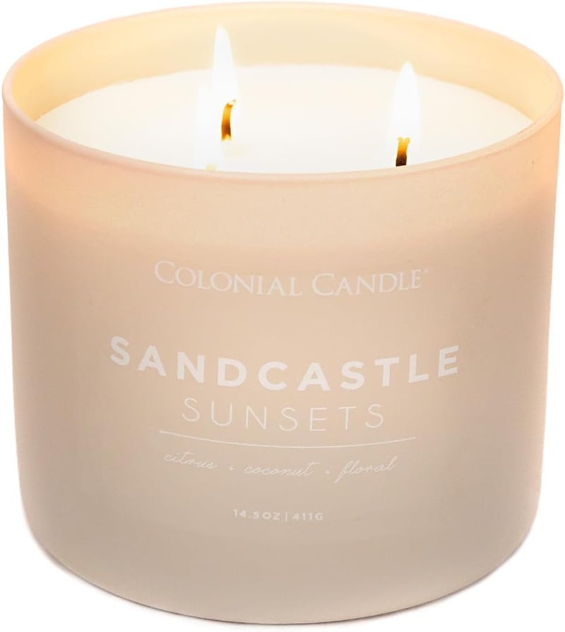 Colonial Candle Sandcastle Sunset Scented Jar Candle, Pop of Color Collection, 3 Wick, Green, 14.5 oz - Up to 60 Hours Burn - Image 3