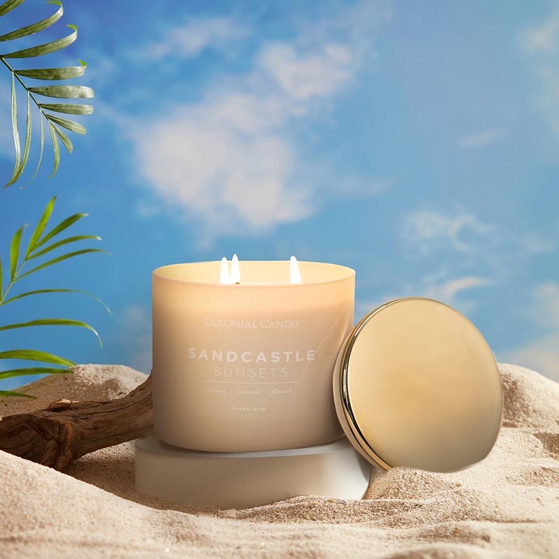 Colonial Candle Sandcastle Sunset Scented Jar Candle, Pop of Color Collection, 3 Wick, Green, 14.5 oz - Up to 60 Hours Burn - Image 5