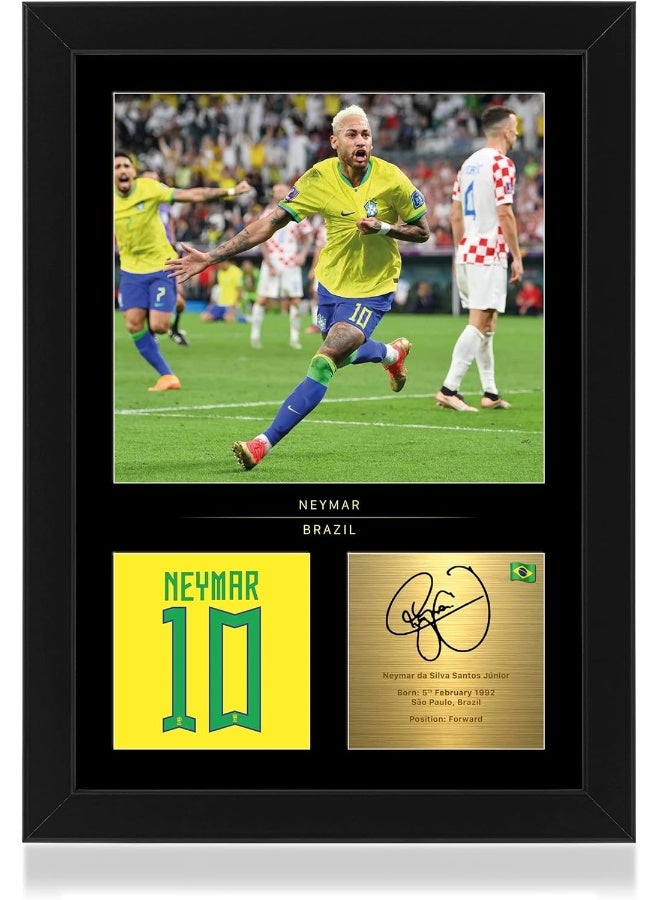 Win FC Neymar Jr A4 Framed Photo Display - Reproduced Digital Signature - Gift For Brazil Fans - Image 1