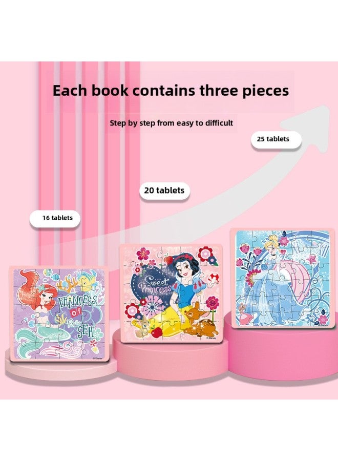 Disney Princess Ice And Snow Girls Young Children 3 Years Old Early Education Educational Toys Three Folding Puzzle Magnetic Quiet Book-Color:Frozen Two-in-One (White Card) 0808 - Image 3