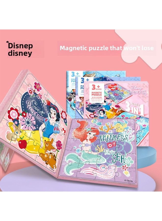 Disney Princess Ice And Snow Girls Young Children 3 Years Old Early Education Educational Toys Three Folding Puzzle Magnetic Quiet Book-Color:Frozen Two-in-One (White Card) 0808 - Image 2