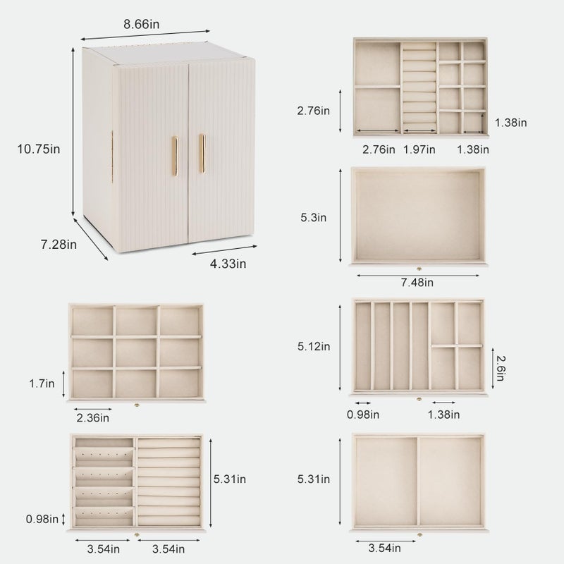 Dajasan Large Jewelry Organizer Box, Jewelry Boxes for Women Girls, 6-Tier Jewelry Storage Organizer with Mirror for Necklace Ring Bracelet Watch, Gift Idea (Beige) - Image 3