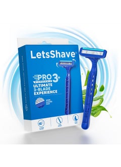 LetsShave Pro 3 Plus Disposable Shaving Razors For Men, Pack Of 1, Stainless Steel, Razor With Rubber Grip Handle & Safety Cap, Open Flow Hair Remover Made In South Korea, Razor For Men Face And Head  - Image 1