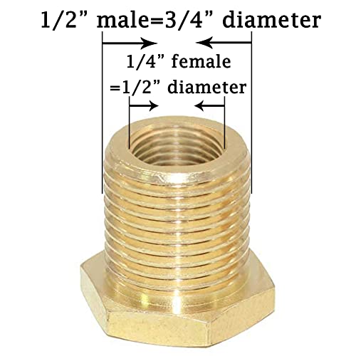 Joywayus 1/4" NPT Female 1/2" Male Brass Bulkhead Fitting Bulk Head Pipe Fitting Bulkhead Tank Fitting Coupler - Image 2