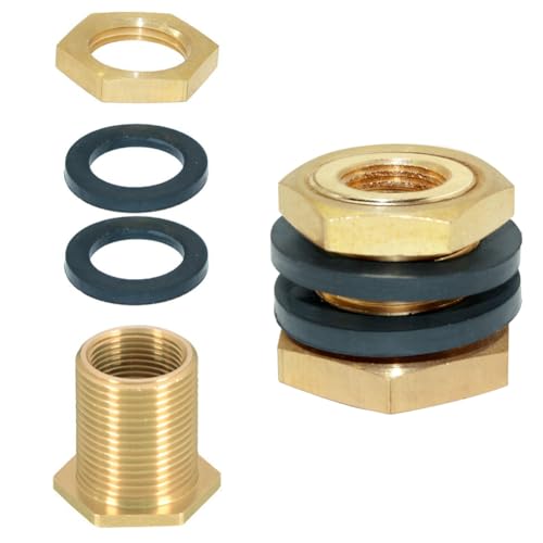 Joywayus 1/4" NPT Female 1/2" Male Brass Bulkhead Fitting Bulk Head Pipe Fitting Bulkhead Tank Fitting Coupler - Image 5