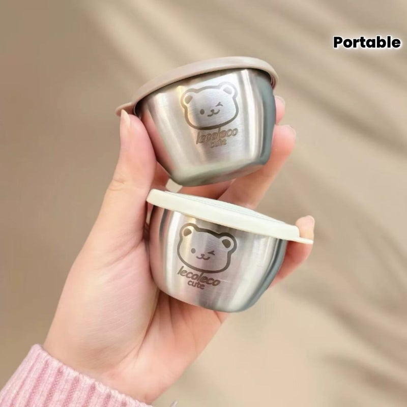 8 Piece Set Bear Shaped Stainless Steel Sauce Cups With Lids 1.5 Oz Leak Proof Dipping Bowls For Ketchup Soy Sauce Salad Dressing Portable Cutlery For Kitchens Restaurants And Picnics - Image 1