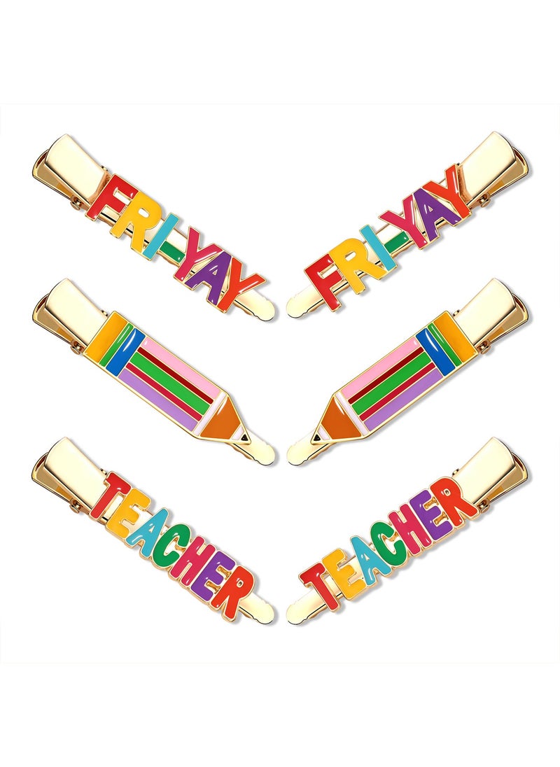HZEYN - Pencil Teacher Friyay Hair Clips  6 Pack Funny Teacher Hair Clips Back To Shool Hair Accessories for Teachers Student - Image 1