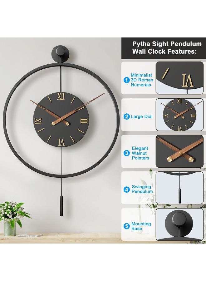 Pytha Sight 20 Inch Pendulum Wall Clock Large Metal Roman Wall Clocks for Living Room Decor - Image 2