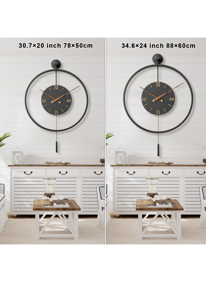 Pytha Sight 20 Inch Pendulum Wall Clock Large Metal Roman Wall Clocks for Living Room Decor - Image 3