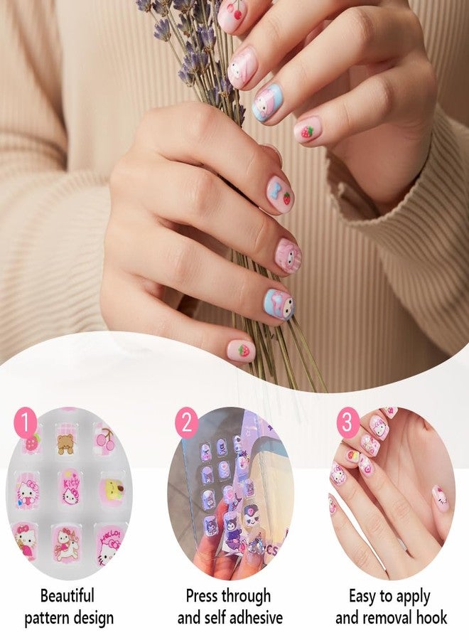 زيبويو مجموعة أظافر لاصقة من زيبويو®، 4 قطع، للبنات من 6 إلى 12 سنة، مجموعة أظافر صناعية برسومات كرتونية لطيفة مع غراء جيلي، مجموعة فن تزيين الأظافر الصناعية القصيرة للأطفال، أظافر صناعية قابلة لإعادة الاستخدام وآمنة لعمل مانيكير سهل في المنزل - Image 3