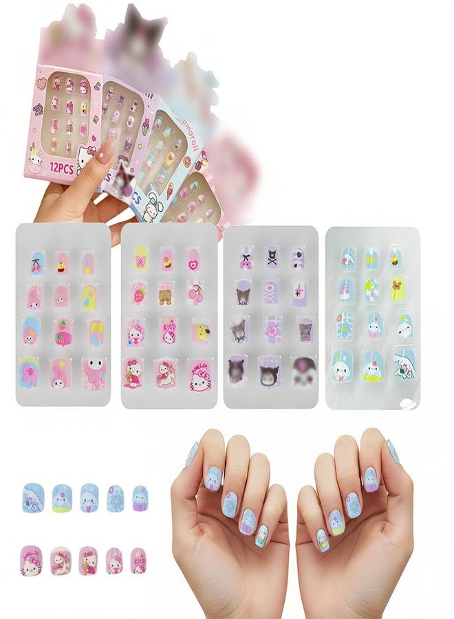 زيبويو مجموعة أظافر لاصقة من زيبويو®، 4 قطع، للبنات من 6 إلى 12 سنة، مجموعة أظافر صناعية برسومات كرتونية لطيفة مع غراء جيلي، مجموعة فن تزيين الأظافر الصناعية القصيرة للأطفال، أظافر صناعية قابلة لإعادة الاستخدام وآمنة لعمل مانيكير سهل في المنزل - Image 1