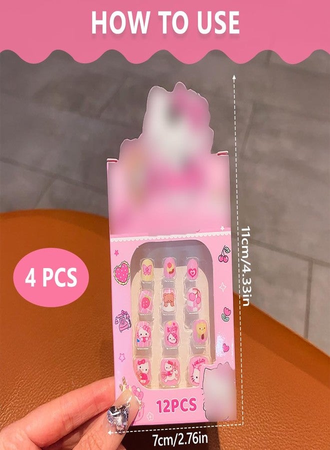 زيبويو مجموعة أظافر لاصقة من زيبويو®، 4 قطع، للبنات من 6 إلى 12 سنة، مجموعة أظافر صناعية برسومات كرتونية لطيفة مع غراء جيلي، مجموعة فن تزيين الأظافر الصناعية القصيرة للأطفال، أظافر صناعية قابلة لإعادة الاستخدام وآمنة لعمل مانيكير سهل في المنزل - Image 2