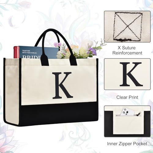 GASSDA Initial Canvas Tote Bag, Birthday Gifts For Women, Monogram Personalized Gifts For Women Mom Teachers Bridesmaids (K 3PCS) - Image 5