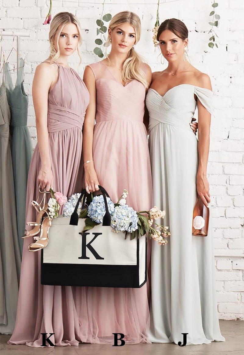 GASSDA Initial Canvas Tote Bag, Birthday Gifts For Women, Monogram Personalized Gifts For Women Mom Teachers Bridesmaids (K 3PCS) - Image 2