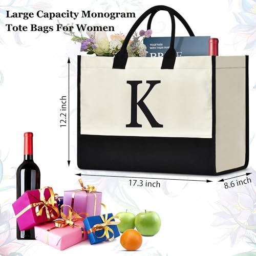 GASSDA Initial Canvas Tote Bag, Birthday Gifts For Women, Monogram Personalized Gifts For Women Mom Teachers Bridesmaids (K 3PCS) - Image 3