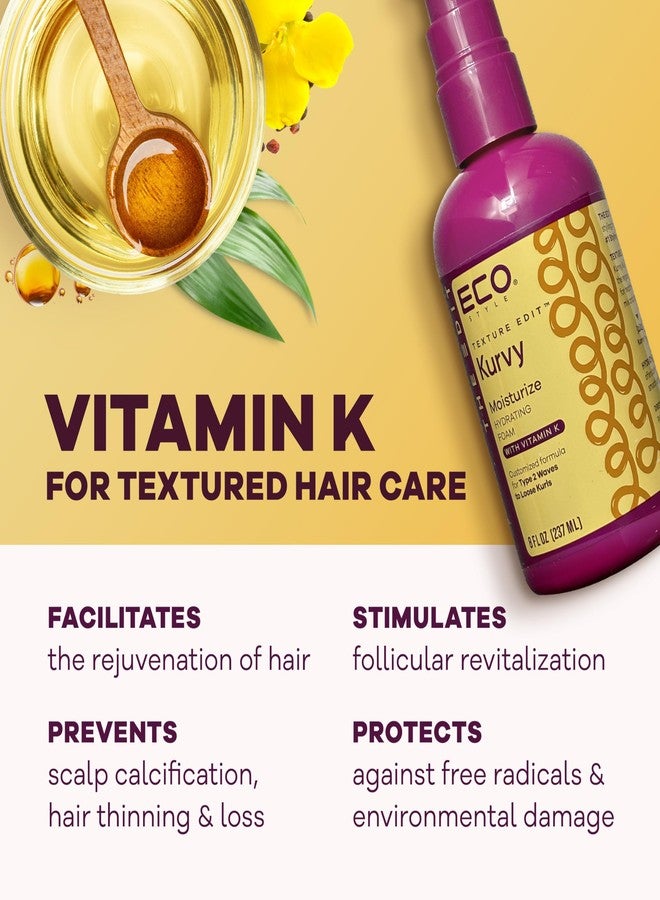 Eco Style, Texture Edit, Kurvy Moisturize Hydrating Foam for Type 2a to 2c wavy hair - Prep your hair for any style with lightweight leave in conditioner for curly hair 8oz - Image 5