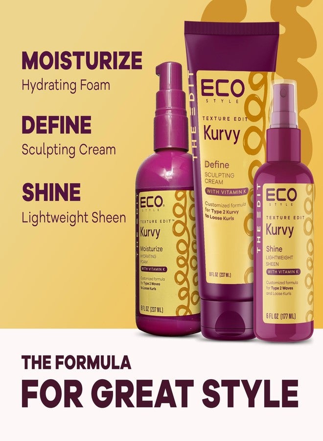 Eco Style, Texture Edit, Kurvy Moisturize Hydrating Foam for Type 2a to 2c wavy hair - Prep your hair for any style with lightweight leave in conditioner for curly hair 8oz - Image 3