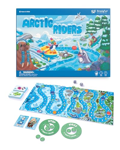 SimplyFun Arctic Riders Educational Fun Math Games for Kids Practice Upper Level Addition Subtraction Skills for Kids 7 Up 2 to 4 Players - Image 1