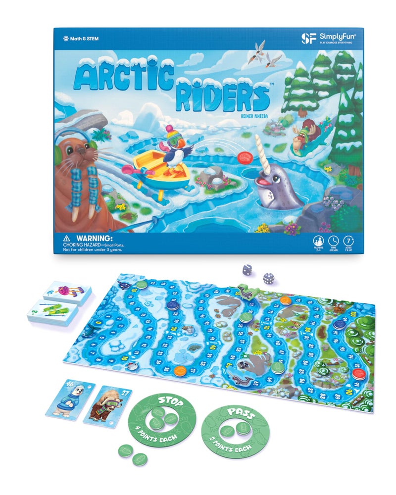 SimplyFun Arctic Riders Educational Fun Math Games for Kids Practice Upper Level Addition Subtraction Skills for Kids 7 Up 2 to 4 Players - Image 3