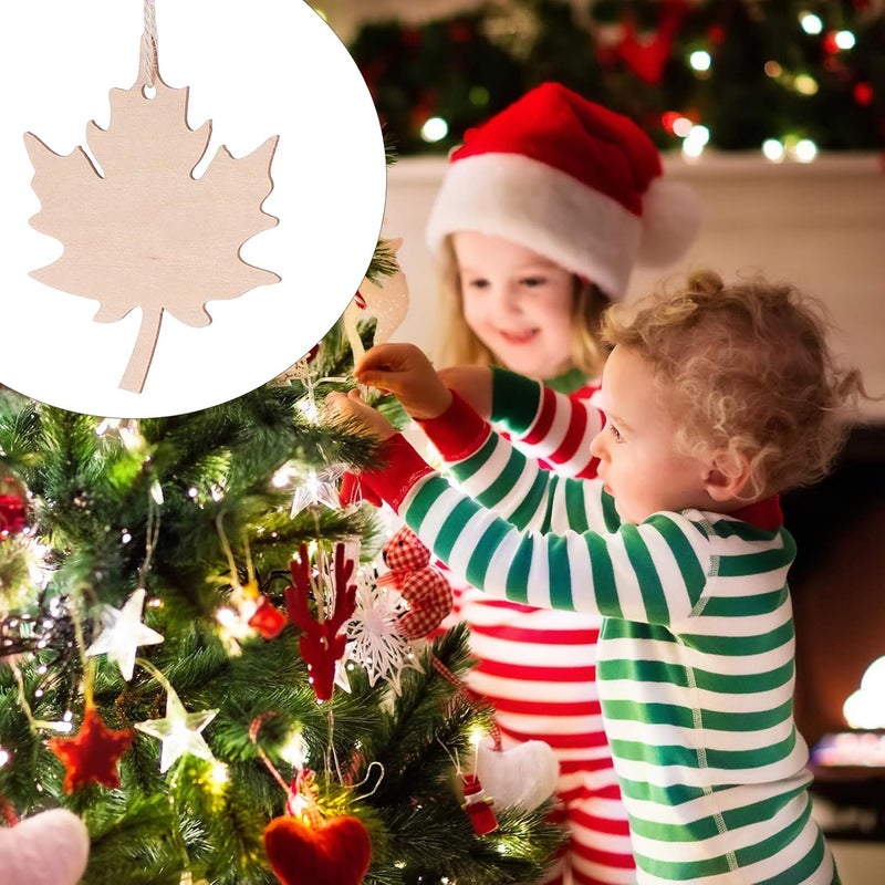 comfrt 21PCS Leaf Wooden Cutouts Hanging Maple Leaves Ornaments Unfinished Wood Tags Thanksgiving Christmas Paintable Embellishment for Window Door - Image 2