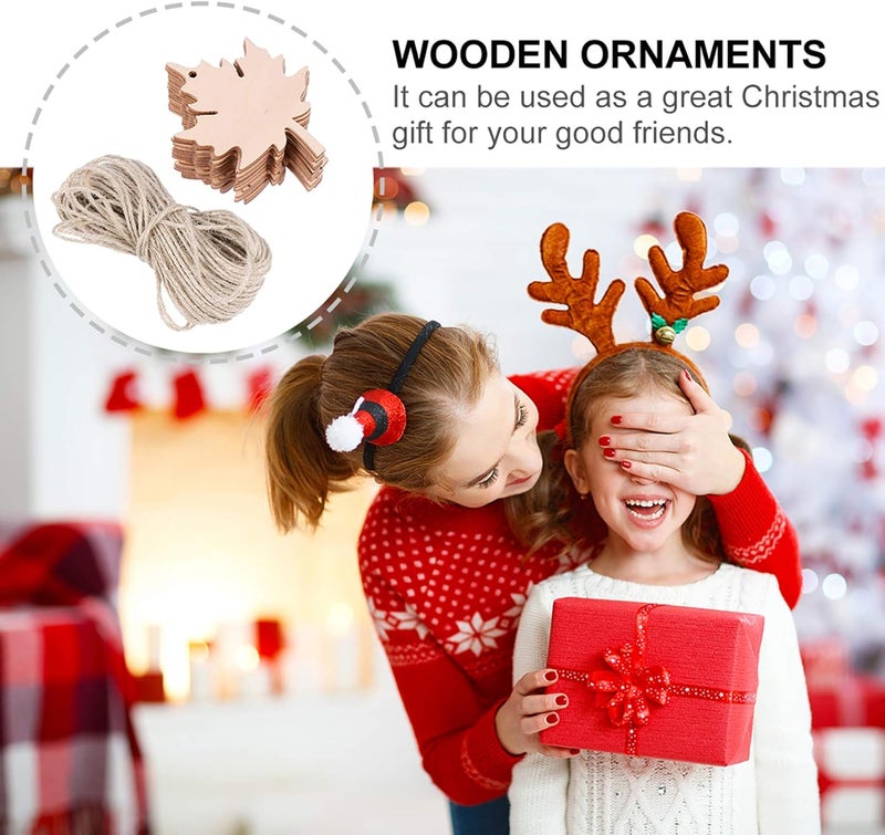 comfrt 21PCS Leaf Wooden Cutouts Hanging Maple Leaves Ornaments Unfinished Wood Tags Thanksgiving Christmas Paintable Embellishment for Window Door - Image 4