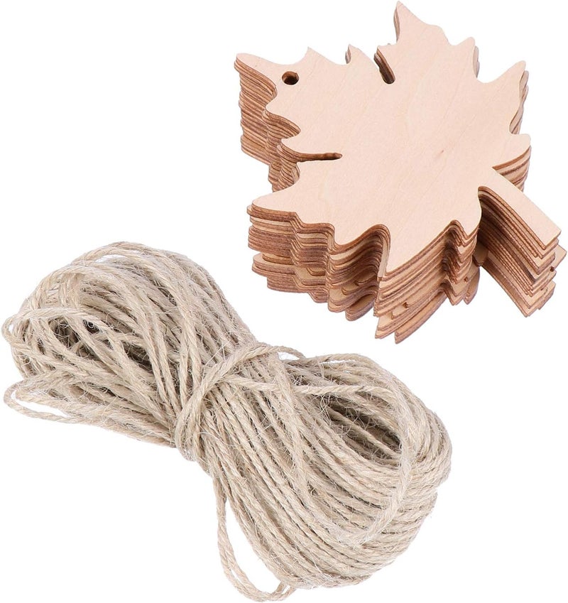 comfrt 21PCS Leaf Wooden Cutouts Hanging Maple Leaves Ornaments Unfinished Wood Tags Thanksgiving Christmas Paintable Embellishment for Window Door - Image 1