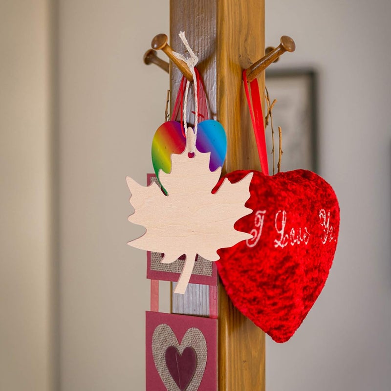 comfrt 21PCS Leaf Wooden Cutouts Hanging Maple Leaves Ornaments Unfinished Wood Tags Thanksgiving Christmas Paintable Embellishment for Window Door - Image 3