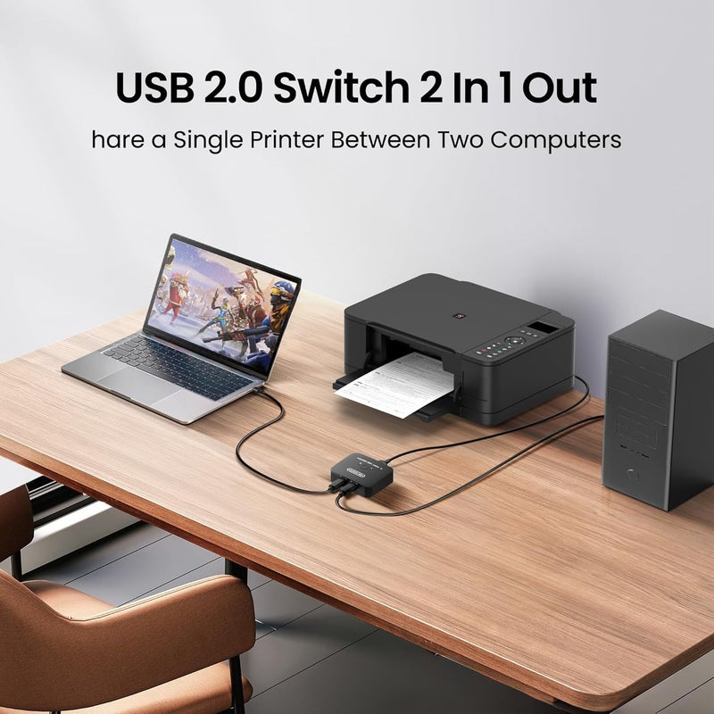 USB Printer Sharing Switch for 2 Computers - Includes 2 x 5ft/1.5M USB Printer Cables, No Driver Needed, USB KVM Switch with Wired Remote for Switching, Ideal for Sharing USB Devices Between Two PCs - Image 3