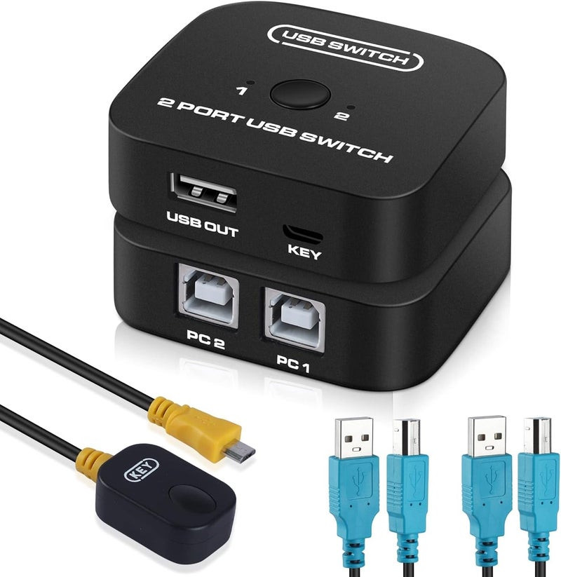 USB Printer Sharing Switch for 2 Computers - Includes 2 x 5ft/1.5M USB Printer Cables, No Driver Needed, USB KVM Switch with Wired Remote for Switching, Ideal for Sharing USB Devices Between Two PCs - Image 1