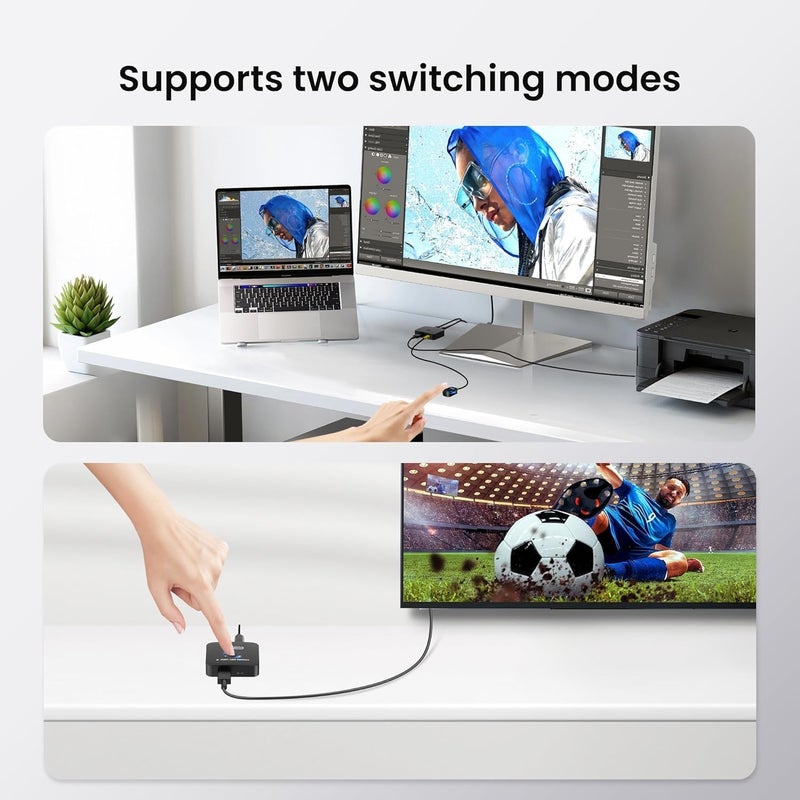 USB Printer Sharing Switch for 2 Computers - Includes 2 x 5ft/1.5M USB Printer Cables, No Driver Needed, USB KVM Switch with Wired Remote for Switching, Ideal for Sharing USB Devices Between Two PCs - Image 4