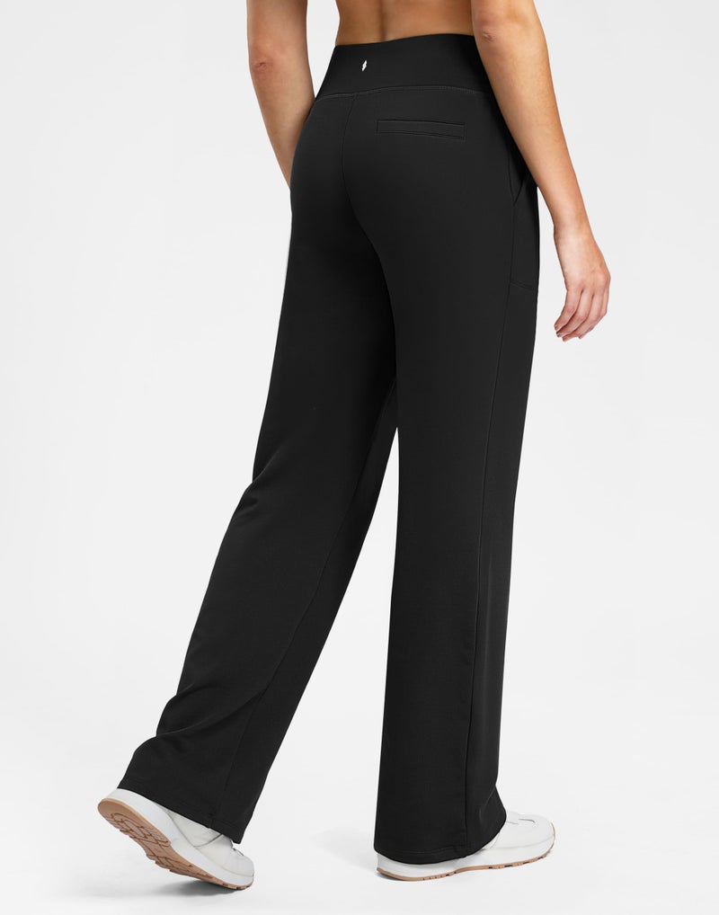 Soothfeel Fleece Lined Pants Women 29"/31"/33" High Waisted Wide Leg Sweatpants with Pocket Winter Warm Work Yoga Dress Pants Black Petite - Image 2