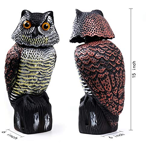 Hedoc 2 Pack Fake Owl Decoys to Scare Birds Away(15 inch), Rotating Head Sculptures, Nature Enemy Scarecrow Plastic Statues, Pest Repellent,Pigeon Deterrent Outdoor Yard, Garden Protectors - Image 2