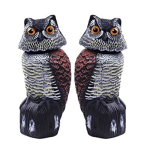 Hedoc 2 Pack Fake Owl Decoys to Scare Birds Away(15 inch), Rotating Head Sculptures, Nature Enemy Scarecrow Plastic Statues, Pest Repellent,Pigeon Deterrent Outdoor Yard, Garden Protectors - Image 1