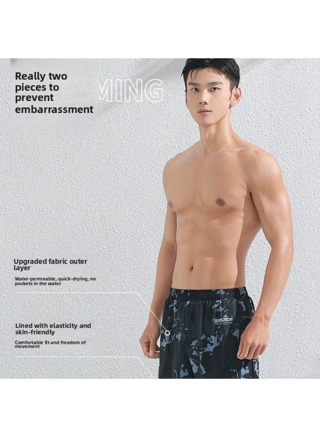 Men's Swimming Trunks Fake Two-piece Printed Fashionable Comfortable Breathable Plus Size Conservative Anti-embarrassment Swimming Pool Vacation Hot Spring Swimsuit-Color:Green Wild Jungle Suit- - Image 5