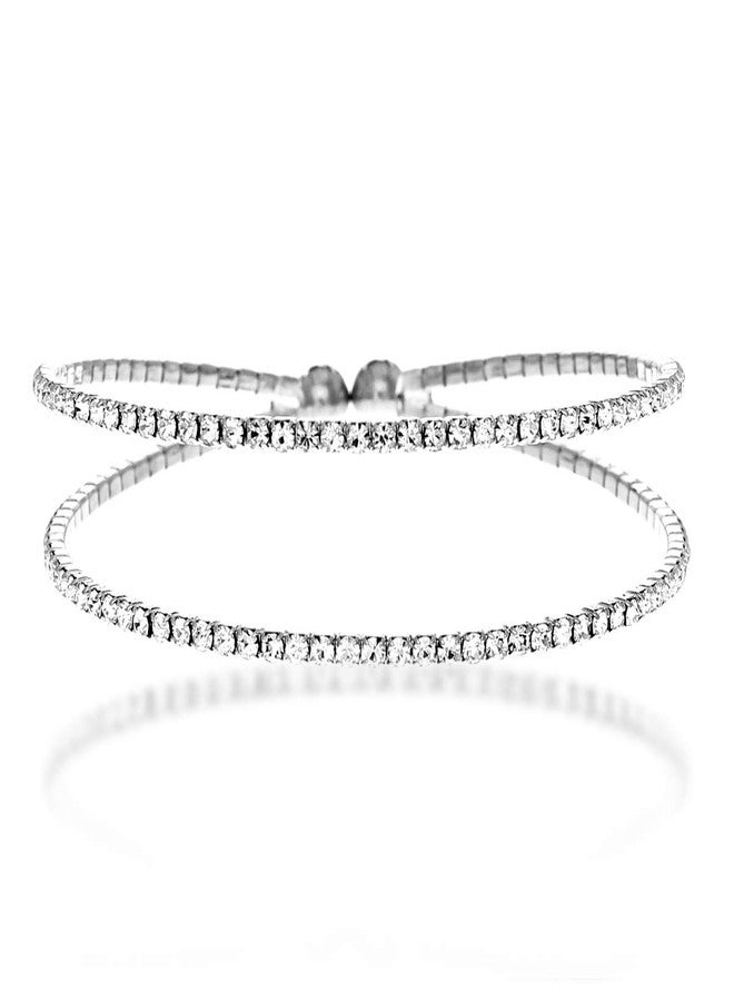 NTLX Crystal Bracelet for Women - Rhinestone Bangle Bracelet - Silver Plated - Flexible & Adjustable - Two Row - Bridal, Wedding, Prom, Party, Pageant, Evening, Casual, Bracelet - with Gift Box - Image 1