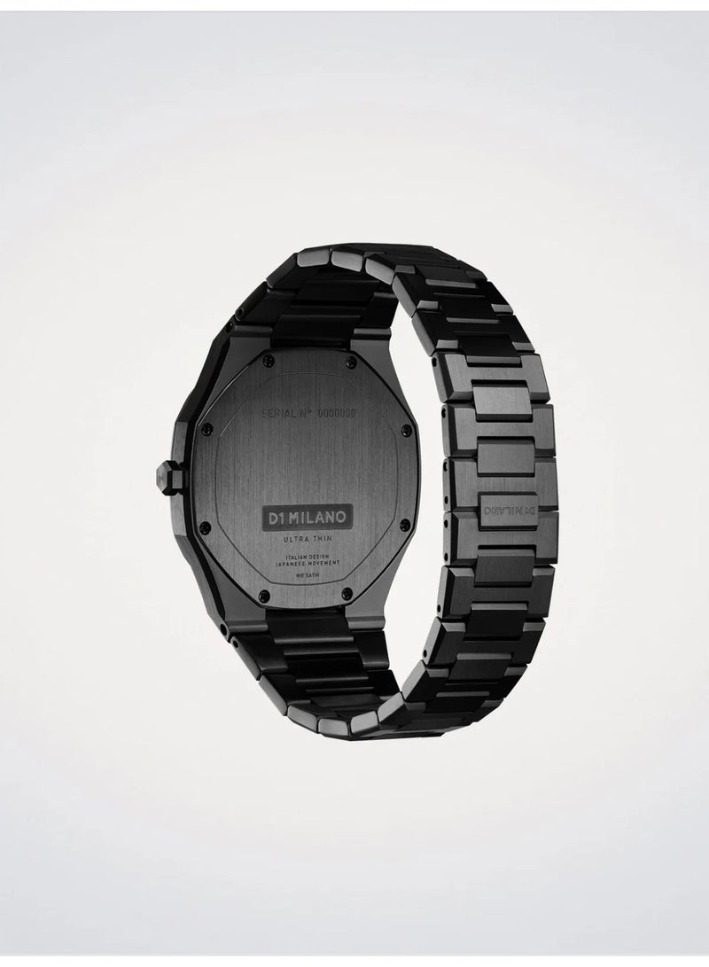D1 MILANO Ultra Thin Black DLC (40mm) Black & Gold Carbon Dial / Black PVD Stainless Steel Bracelet D1-UTBJ31 - Image 2
