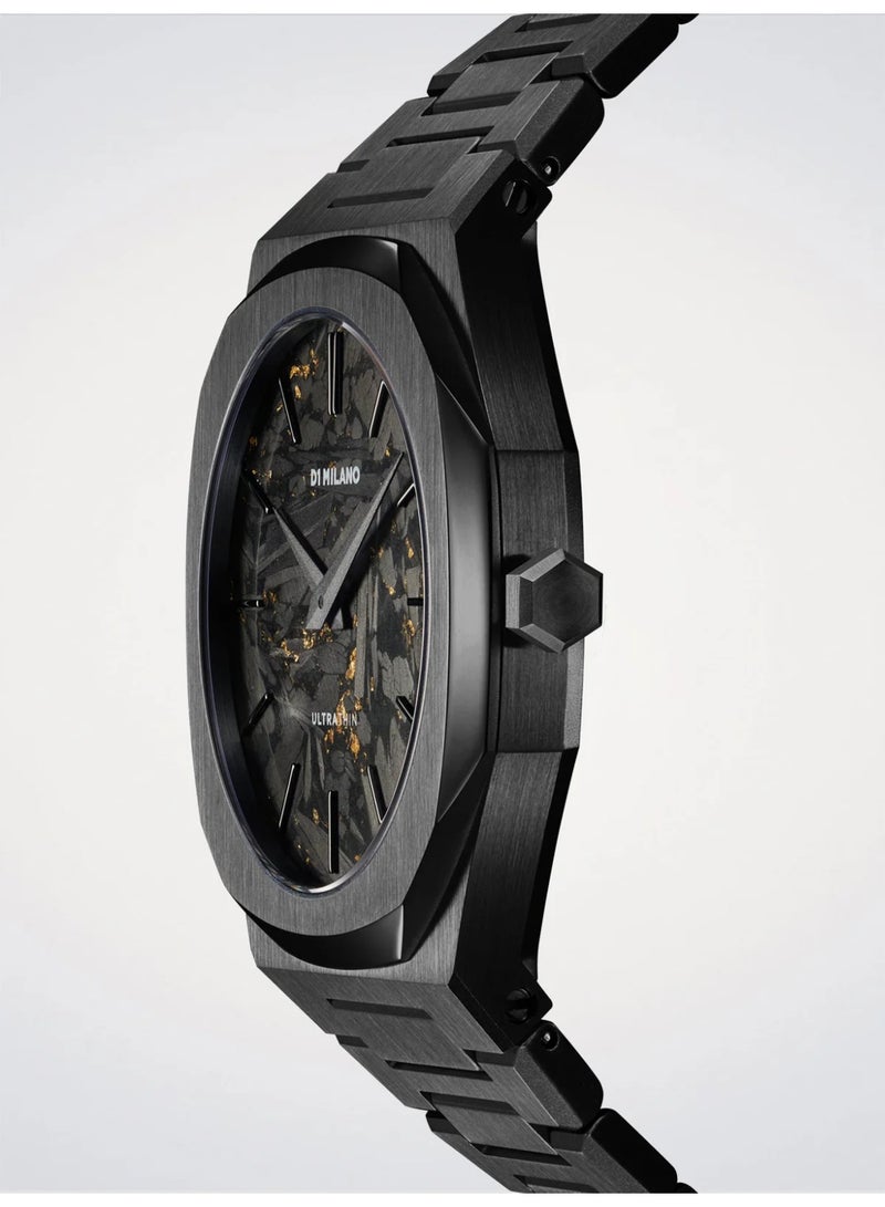 D1 MILANO Ultra Thin Black DLC (40mm) Black & Gold Carbon Dial / Black PVD Stainless Steel Bracelet D1-UTBJ31 - Image 3
