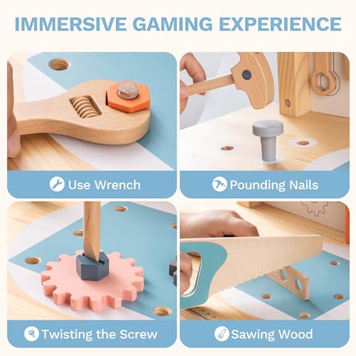 ROBUD Large Wooden Play Tool Workbench Set for Kids Toddlers, Construction Workshop Tool Bench Toys Gift, Multicolor - Image 5