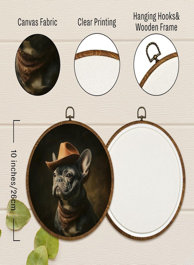 LANBAIHE Vintage French Bulldog Wall Art Decor 10x10Inch, Dog Portrait Circular Wall Art Framed Canvas Print Decor, Vintage Pet Portrait Art Decor for Home Farmhouse Bedroom Living Room (Black-French Bulldog) - Image 3