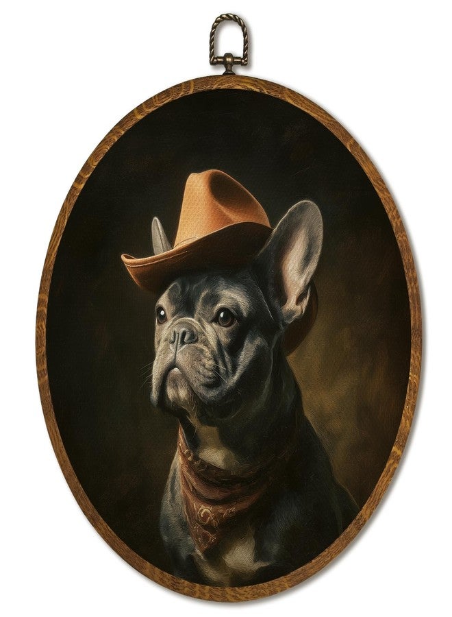 LANBAIHE Vintage French Bulldog Wall Art Decor 10x10Inch, Dog Portrait Circular Wall Art Framed Canvas Print Decor, Vintage Pet Portrait Art Decor for Home Farmhouse Bedroom Living Room (Black-French Bulldog) - Image 1