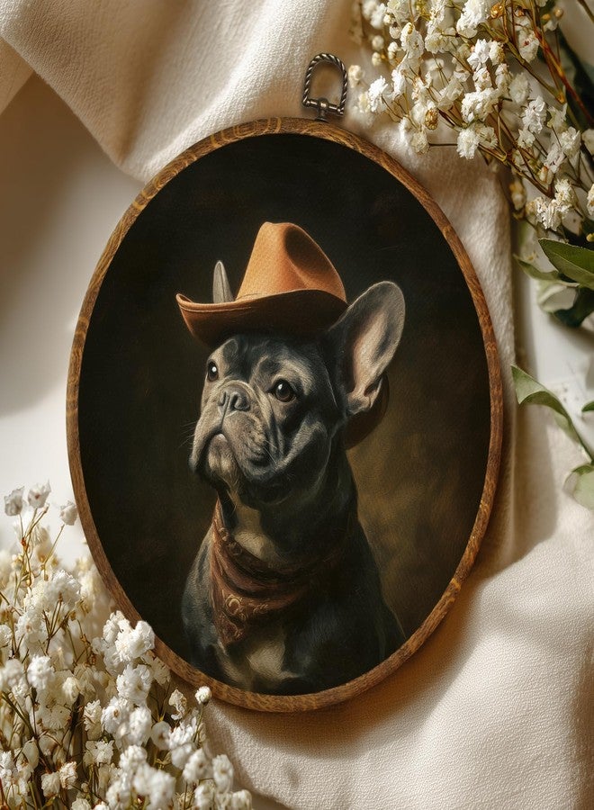 LANBAIHE Vintage French Bulldog Wall Art Decor 10x10Inch, Dog Portrait Circular Wall Art Framed Canvas Print Decor, Vintage Pet Portrait Art Decor for Home Farmhouse Bedroom Living Room (Black-French Bulldog) - Image 4